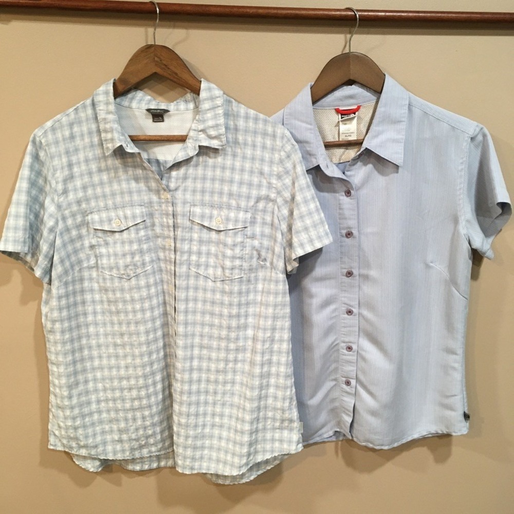 Eddie Bauer North Face Camp Shirt Bundle Womens XL Blue Outdoor Hike Performance